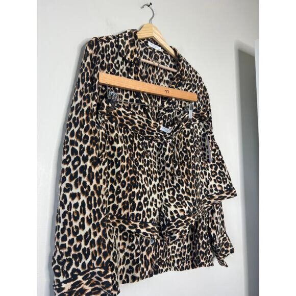 NWT Equipment Lillian Leopard Silk Pajama Set Long Sleeve Sleepwear Brown Size:M - Picture 3 of 8